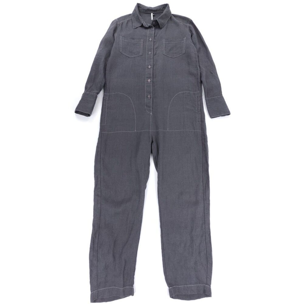 NEW Seaside Tones 100% Linen Boilersuit Coverall Jumpsuit Minimal Workwear Gray